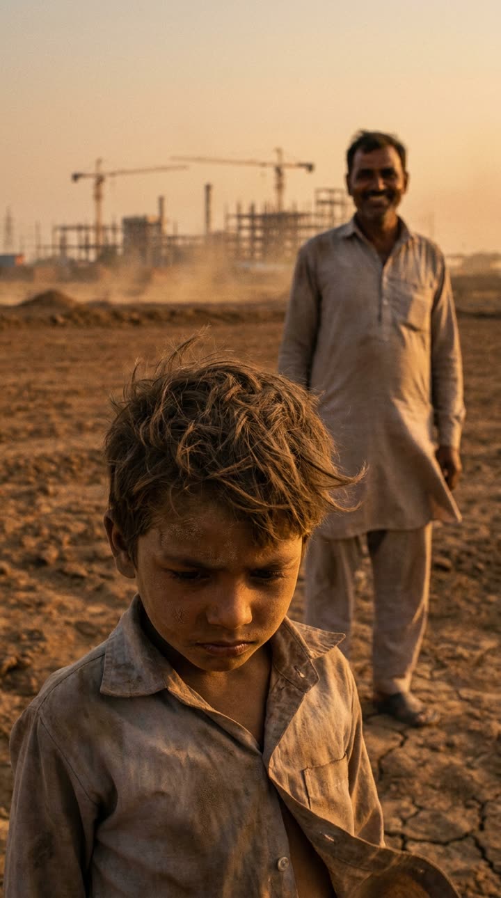 Proud father on empty dirt